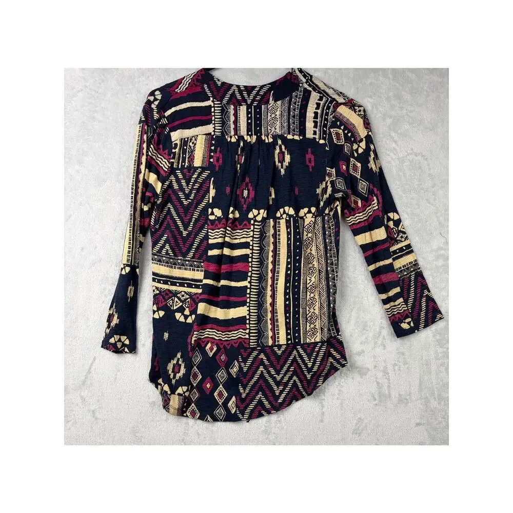 Lucky Brand Boho Aztec Top - Size XS - Long Sleeve Southwest Print